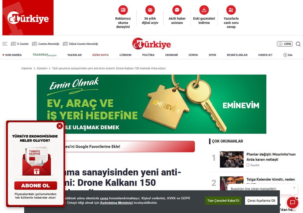 Türkiye Gazetesi basın küpürü