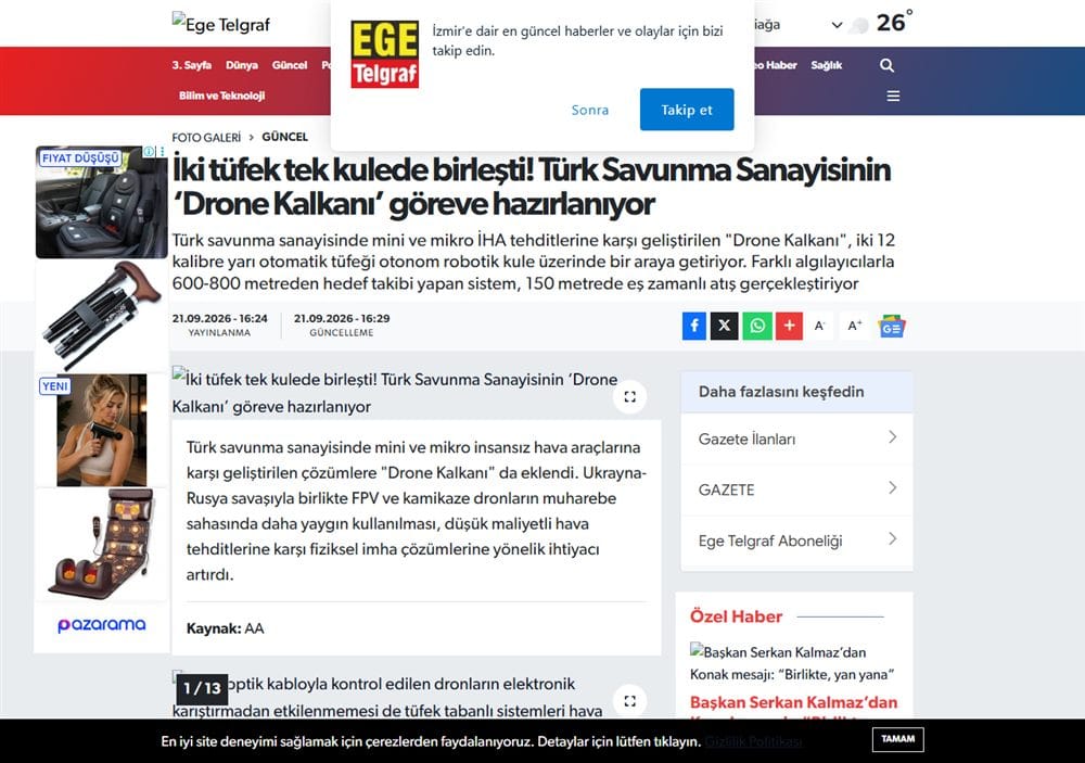 Ege Telgraf basın küpürü