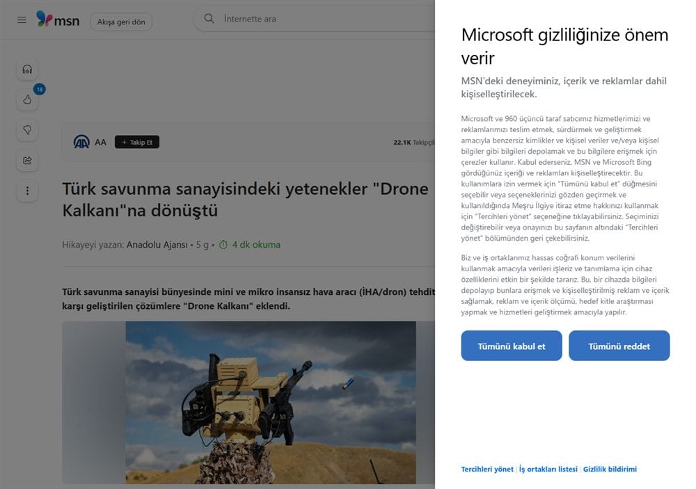 MSN Türkiye basın küpürü